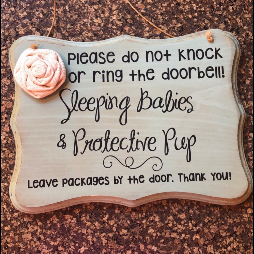 Large Antique Do Not Knock Babies & Pup Door Sign
